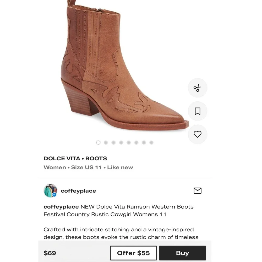 Dolce Vita  Ramson Brown Leather Western Ankle Boots  10 Cowgirl  Boho Festival